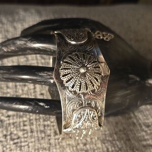 Vintage Estate Silver Plated Hinged Bangle Bracelet Egyptian Camel Hamsa Hand